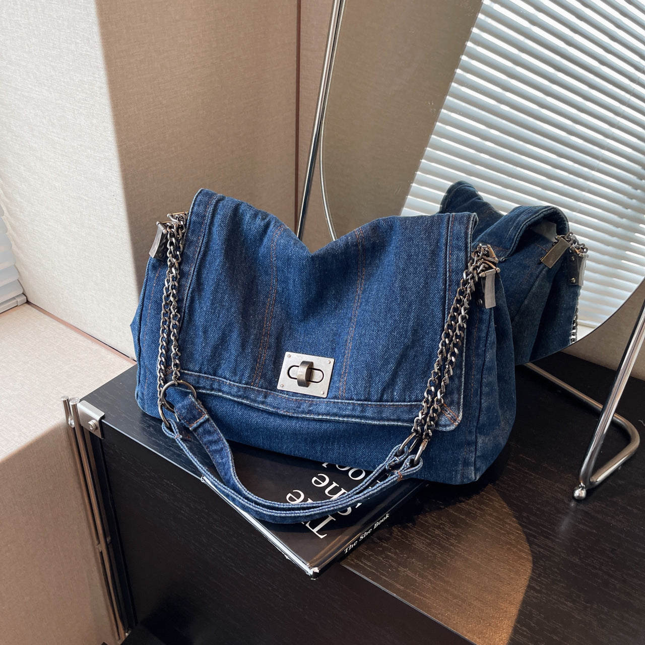 Wholesale Large Capacity Denim Chain Shoulder Crossbody Tote Bag